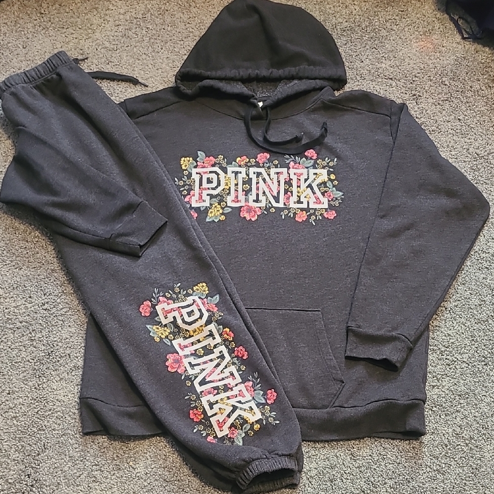PINK Victoria's Secret Floral Hoodie And Jogger Set